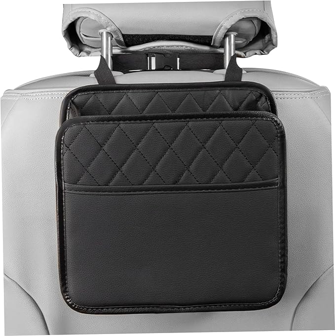 Car Seat Back Storage Bag 10x3x10" Hanging Car Back Seat Organizer & Waterproof Leather Organizer for Automobile, Black Auto Storage Auto Box