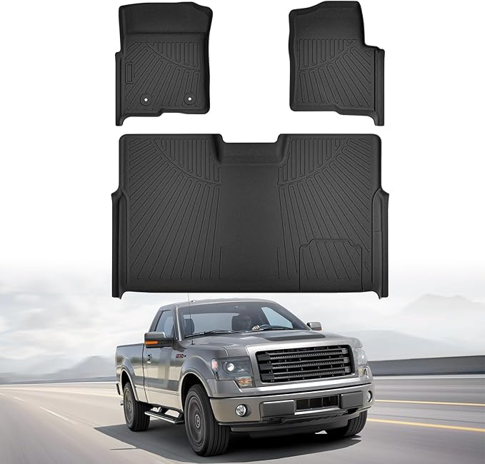 Cartist Floor Mats Fit for Ford F-150 SuperCrew/Crew Cab 2010-2014 with Bucket Seat,All Weather Floor Liners for F150 Accessories W/Flow-Through Console 1st&2 Row Set W/O Manual Shifter