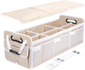 LumiRakuen Collapsible Car Trunk Organizer Storage with Removable Lid, Long-lasting 1680D fabric, 3.5mm PP Panels, Multi-Compartment, No Sliding Bottom, 2 Adjustable Straps for SUV,Tesla (XL,Cream)
