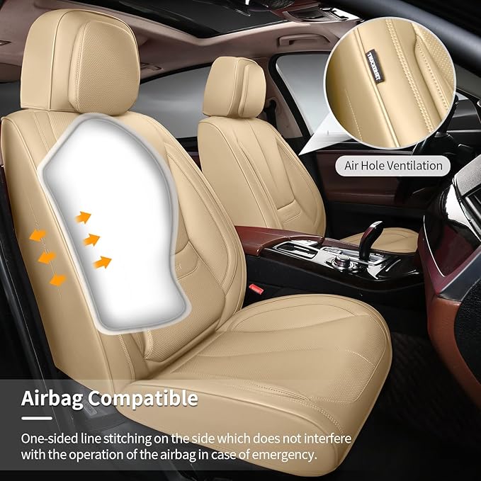 truckerset Car Seat Covers, Leather Seat Covers for Cars Full Set, Waterproof and Breathable Suitable for Most SUV/Truck/Sedan/Automotive 5 Pack(Beige)