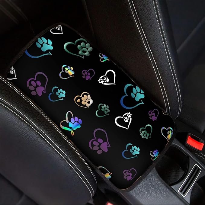 Dreaweet Heart Paw Auto Center Console Armrest Covers for Women Men Dog Paw Heart Arm Rest Cushion Cover Non Slip Arm Rest Pad Universal Car Interior Accessories