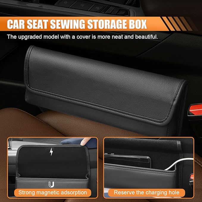 Car Seat Gap Filler Organizer, Leather Waterproof Auto Front Seat Storage Box, Portable Car Seat Side Pocket Organizer, Vehicle Interior Storage Accessory for Phone Glasse Key Card (Black)