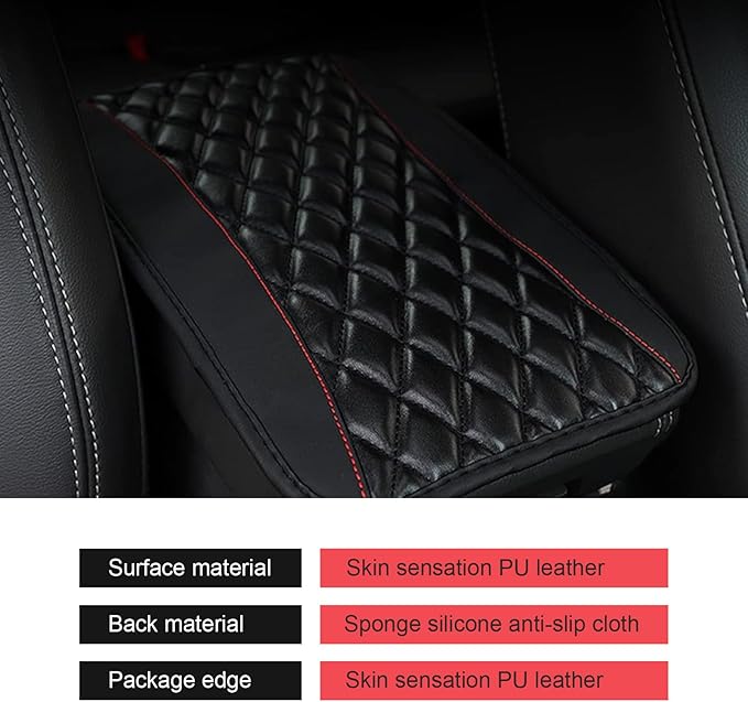 Car Center Console Cover, Patchwork Leather Center Console Cushion Pad, Waterproof Dustproof Auto Armrest Seat Box Cover Protector, Comfortable Armrest Pad for Car, Sedan, SUV, Van (Black)