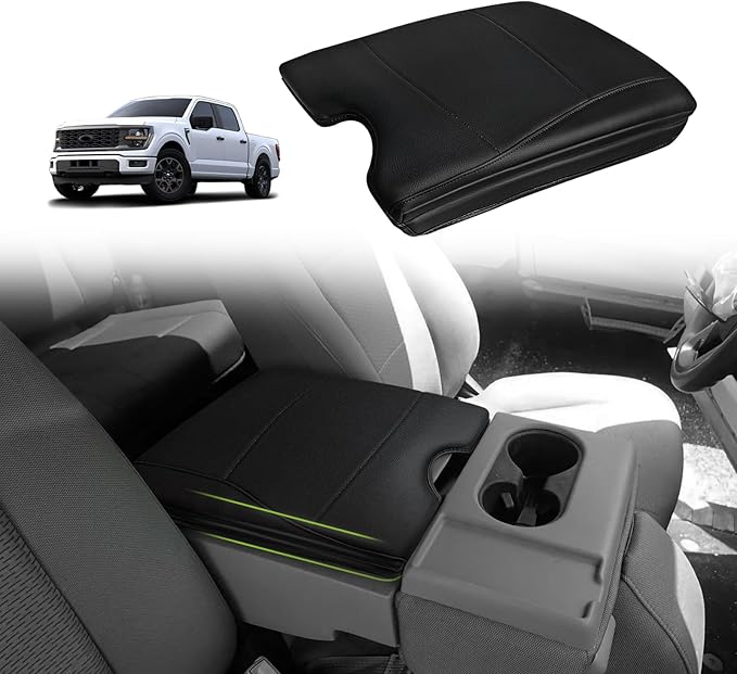 Muslogy Center Console Armrest Cover Compatible with Ford F-150 F150 2015-2025&F250 F350 F450 2017-2026 Comfort Armrest Pad Arm Rest Cushion Vegan Leather Protector 1-Inch Extra Thick(Jump Seat ONLY)