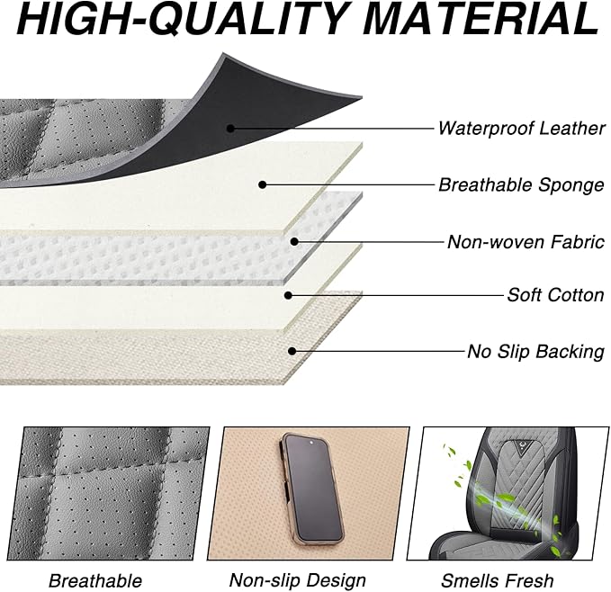 BYXN Car Seat Covers for Jeep Wrangler 2000-2026,Breathable Nappa Leather Car Seat Protector,Full Seat Cover with Pillow Automotive Seat Cushion with Airbag Compatible(5 Seats,Black-Gray)