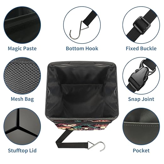 GVGHIDZ Car Trash Can – Multi-Purpose, Lightweight and Portable with Durable Water-Resistant Coating, No Installation Required, Practical and Ample Capacity, Variety of Colors.Mushroom