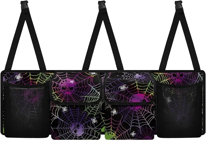 CLOHOMIN Skull Car Trunk Organizer Cobweb Backseat Hanging Organizer Sturdy Backseat Storage Organizer for Car Easy to Install Auto Organizer Bag
