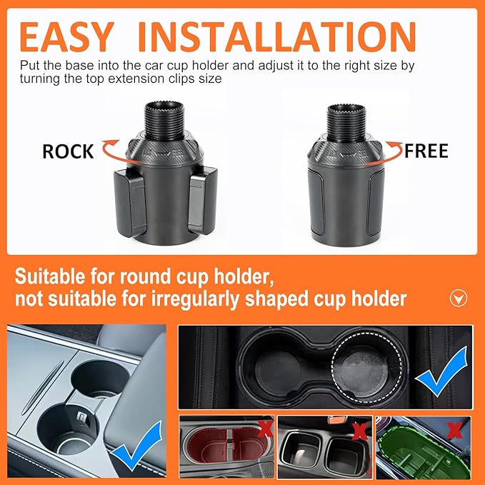 Car Large Cup Holder Expander, 4-in-1 Cupholder Extender with Swivel and Detachable Snack Food Tray Table for Eating, Travel Essentials for Road Trips for Driver. Model A