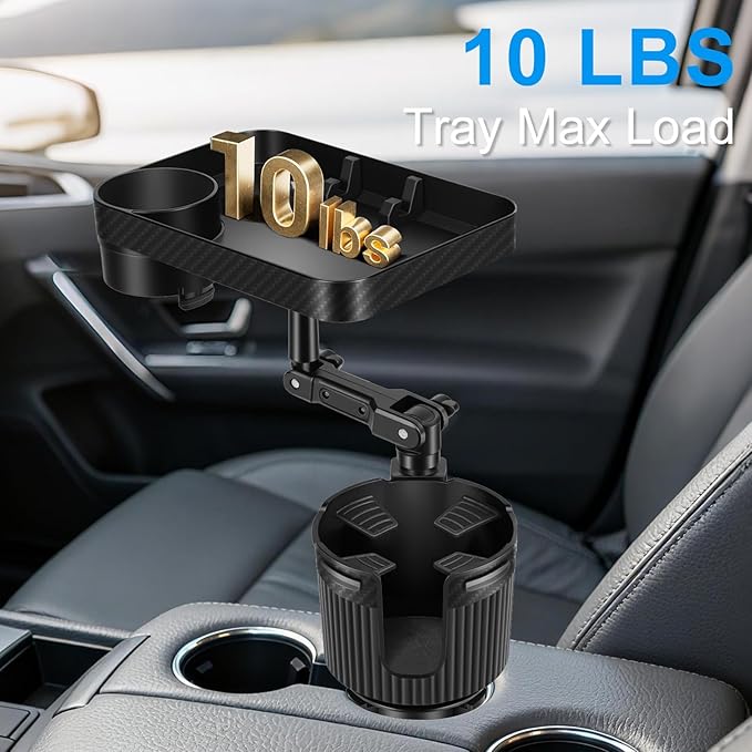 Car Cup Holder Tray, Car Food Tray for Eating with Phone Holder, Large Car Cup Holder Expander with Adjustable Base, Fit in 2.52-3.54 inch Car Holder, Road Trip Essentials