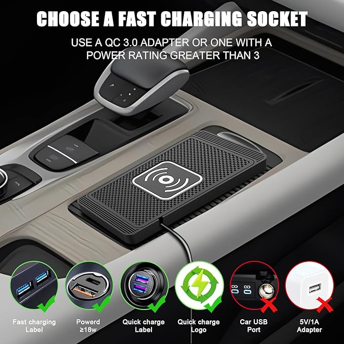 ZPSHYD Wireless Car Charger Charging Pad 15W Non Slip Fast Charging Phone Charger 4 Charging Modes, Compatible with Android iOS Qi Devices (1m Cable USB Port)