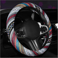 Boho Steering Wheel Cover, 15 Inch Coarse Flax Cloth Ethnic Style Anti-Slip Car Wheel Wrap, Universal Breathable Bohemian Steering Wheel Protector for Cars Vans Trucks (D)