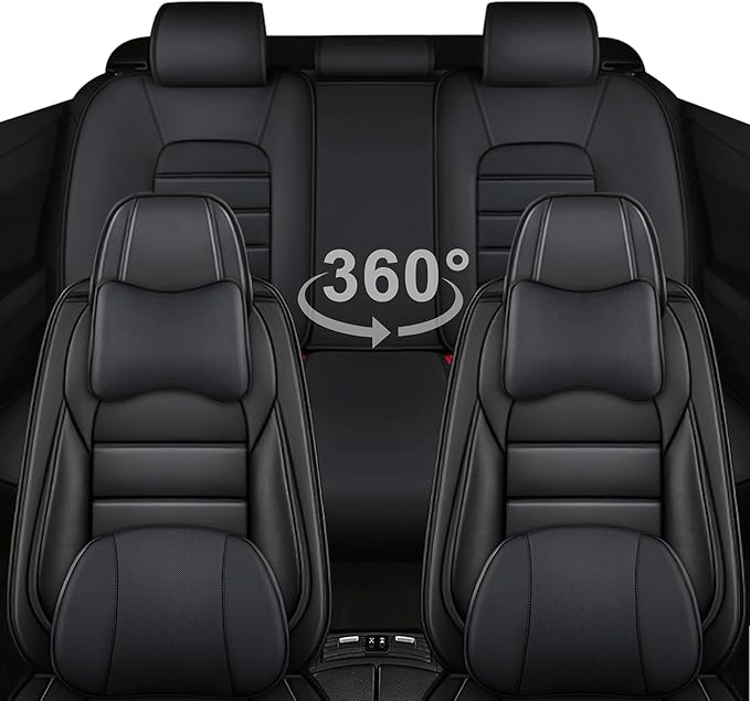 AREKA 5 Car Seat Covers for Honda Civic 2002-2026 Breathable Leather,Waterproof Car Seat Protectors with Comfort Headrest Pillows,Automotive Vehicle Cushion with Storage Pockets (Luxury,Black)