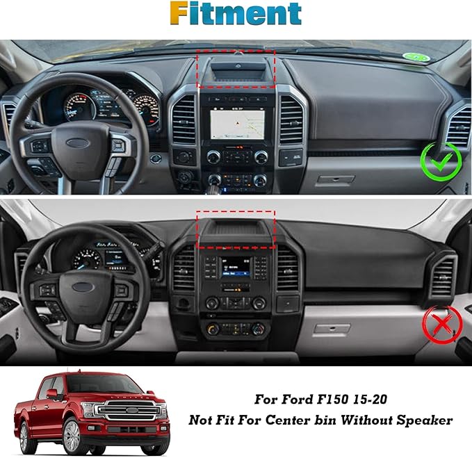 x xotic tech Center Console Dashboard Mat Pre-Cut Non-Slip Sunshield Sun Glare Protector Dash Carpet Pad Black Cover Compatible with Ford F150 2015-2020