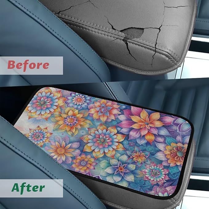 Bulopur Colorful Floral Car Console Covers Arm Rest Cover Car Easy to Install Armrest Console Cover Warmth Armrest Cover Protec 12.01 x 7.28 Inch Universal Armrest Cover Pad