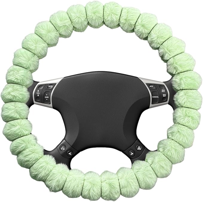 Fluffy Car Steering Wheel Cover, 14.5-15 Inches Anti-Slip Plush Fuzzy Steering Wheel Protector, Soft Warm Steering Wheel Cover Interior Decor for Women Girl, Car Accessories (Green)