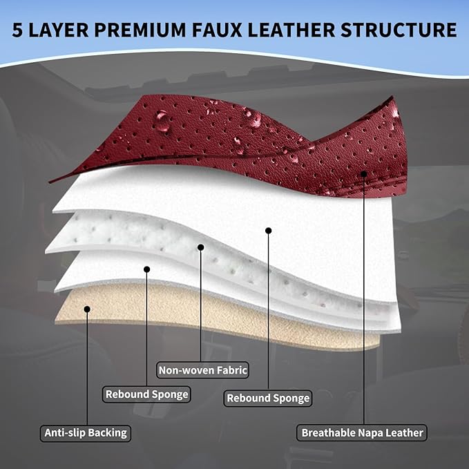 hoozoom Front Seat Covers for Cars Breathable Leather Seat Covers Waterproof Seat Protectors Universal Fit for Most Automotive Cars SUV Trucks(Red, Front Pair)