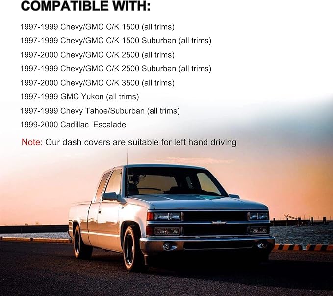 Dash Cover Mat Custom Fit for 1997-2000 Chevy Chevrolet Silverado/GMC C1500 C2500 C3500 K1500 K2500 K3500, 1997-99 GMC Yukon/Chevy Tahoe Suburban, Dashboard Pad Carpet Protector(97-98, Beige) Y57