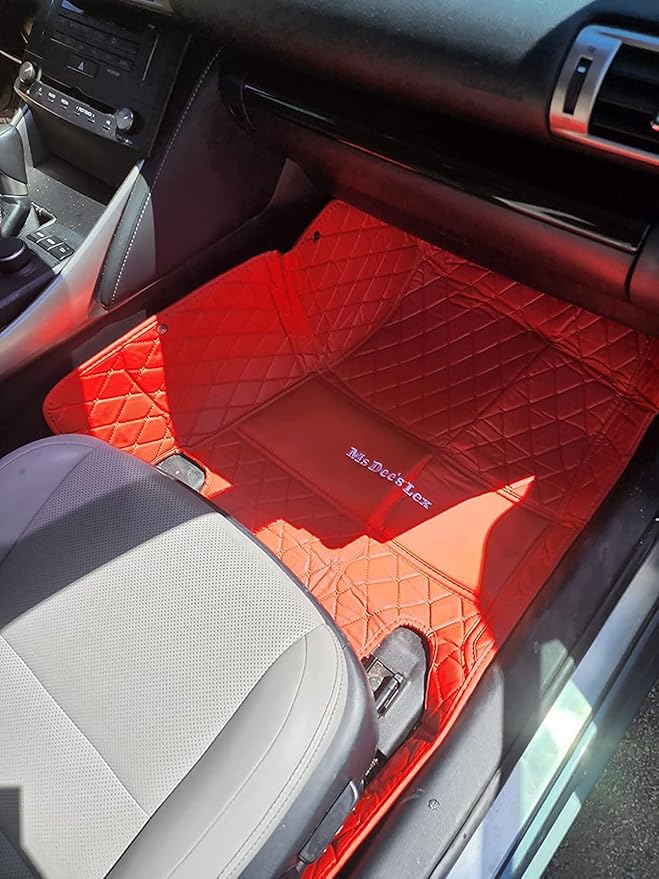 Custom Car Floor Mats Fit 96% Car Model Luxury Leather Waterproof Anti-Skid Full Coverage Liner Front Rear Mat/Set (Black Pink Stripe)