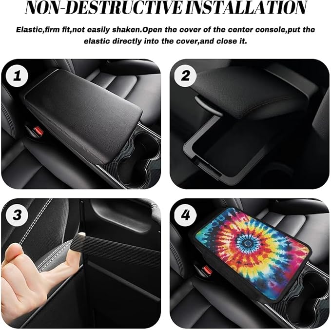 BIGCARJOB Hippie Tie Dye Car Center Console Cover with Side Storage Tie Dye Print Car Accessories Center Console Armrest Cover Auto Center Console Cover Pad,Universal for Most Cars, Trucks, SUVs