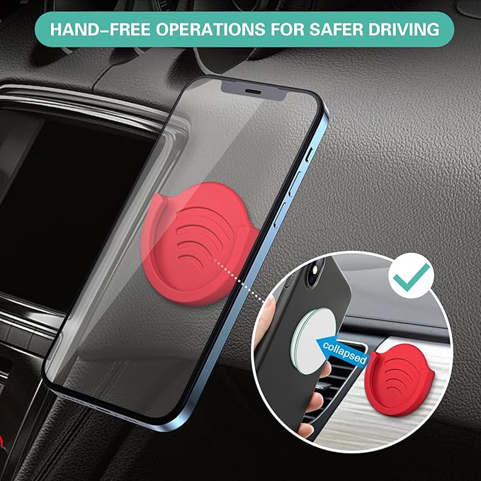 pop-tech Grip Mount for Socket User, 2 Pack Silicone Car Phone Holder for Phone Collapsible Grip/Stand with 3M Sticker Pads Replacement for Dashboard, Office, Home, Desk, Kitchen, Wall and More Red