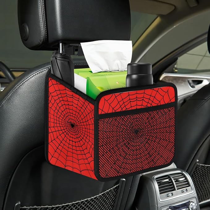 Car Backseat Organizer, PU Leather Back of Seat Cars Hanging Organizer with Pockets Leakproof Car Garbage Bag Hanging Cars Seat Storage Box Travel Accessories Foldable (Web)