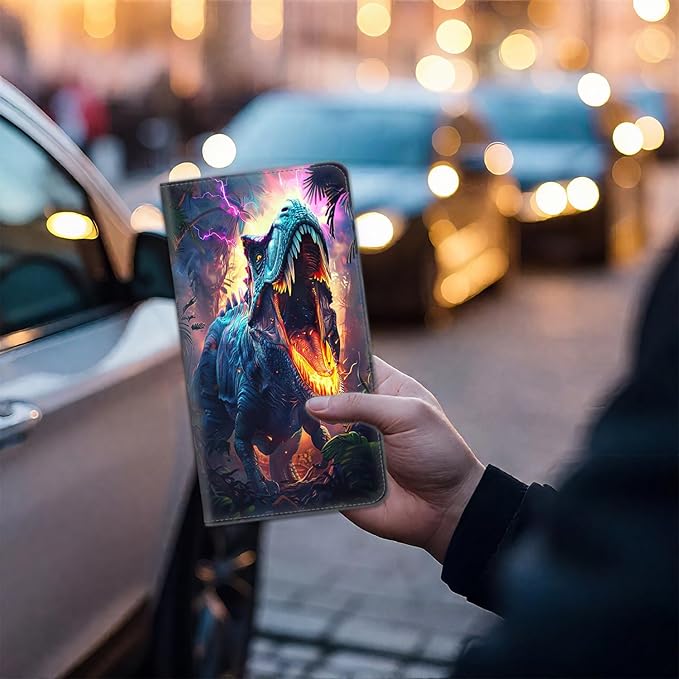 Car Registration and Insurance Card Holder for Women Men, Waterproof PU Leather Glove Box Car Organizer with Magnetic Shut, Vehicle Document Holder for Driver License,Cards, Dinosaur Pattern