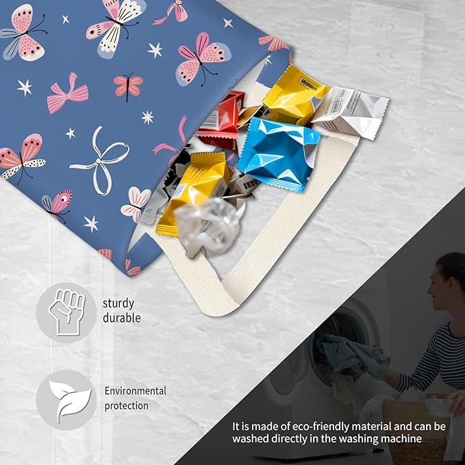 BEAKND Hanging Car Garbage Bag, Cute Car Trash Can Bag, Automotive Accessories for Women Men Cute Blue Pink Butterfly Bow