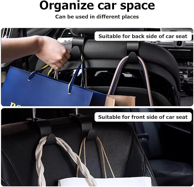 Moly Magnolia Car Seat Headrest Hook, 4PCS Multifunctional Auto Backseat Hangers, Vehicle Storage Organizer for Purse, Coat, Umbrella, Grocery, Bag, Handbag (Blue)