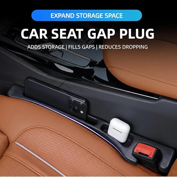 2 Pack Car Seat Gap Organizer, Seat Gap Filler Plug for Cars, SUVs & Trucks – Prevents Lost Items, Great for Rideshare, Daily Commute & Long Trips, Universal Fit PU Leather, Black
