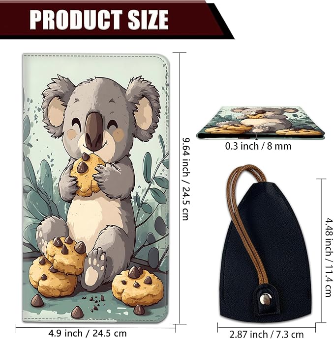 Car Registration Holder, PU Leather Vehicle Glove Box Organizer for Driver License, Document, Car Insurance Holder with Magnetic Shut, Auto Paperwork Wallet Accessories, Cute Koala Eating Biscuits