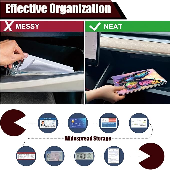 Car Document Holder with Magnetic Shut, Car Registration and Insurance Card Holder, Vehicle Glove Box Organizer Documents, Driver License, Auto Paperwork Organizer Wallet, Rainbow Butterfly Dream