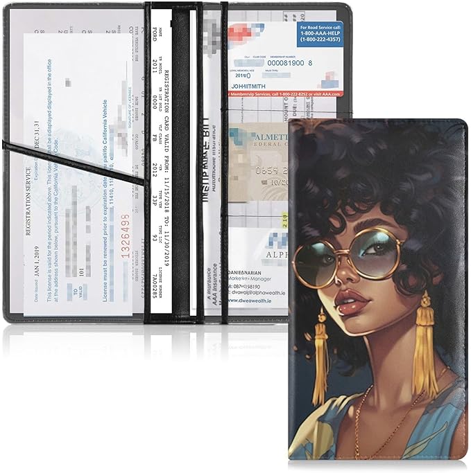 Africa American Black Pretty Girl Car Registration and Insurance Holder Vehicle Glove Box Organizer Car Accessories Wallet Case for Women Men 202a0007