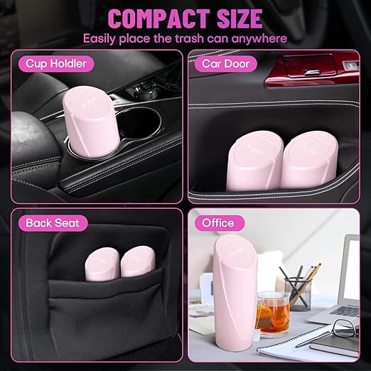 SGLRT Car Trash Can Bin with Lid - Car Garbage Can Cup Holder - Pink Mini Leakproof Vehicle Garbage Bin with 20pcs Trash Bags - Automobile Organizers and Storage for Front Back Seat Accessories