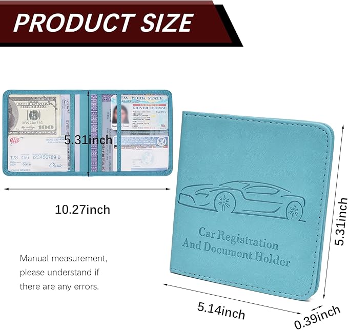 Registration and Insurance Card Holder, Vehicle Glove Box Car Organizer with Magnetic Closure, Interior Car Accessories for Documents, Cards, License Storage, 1-Pack Blue