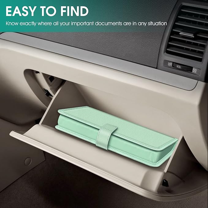 FINPAC Car Document Holder, Vehicle Registration and Insurance Card Holder, Auto Glove Box Organizer Owner Manual Presenter Pouch, Automotive Paperwork Organizer, Sage Green