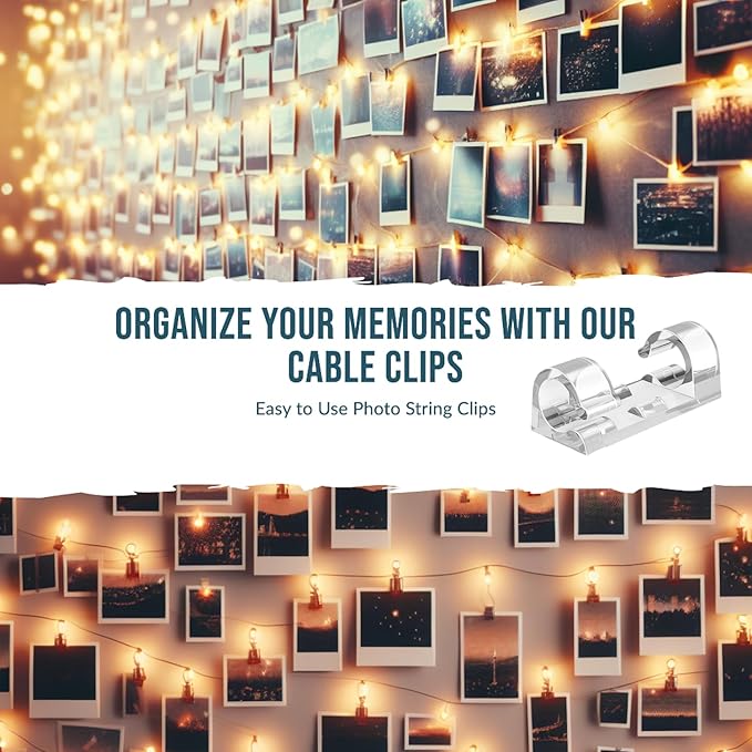 200pcs Adhesive Cable Clips, Finisher Wire Clamp Cord Clips Cable Management Light Clips Cable Organizer Max.1/4" Wire Hider for Cords