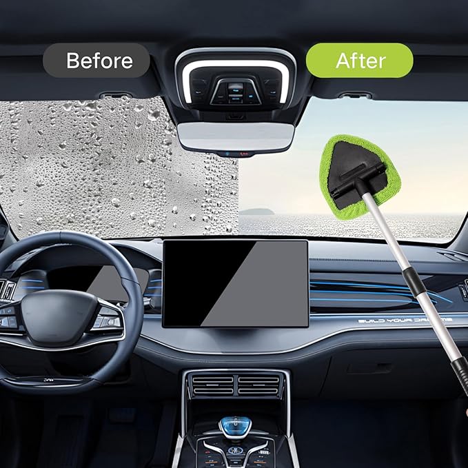 10pcs Windshield Cleaner Tool, Car Window Cleaning Wash Kit with 4 Reusable Microfiber Pads 1 Spray Bottle and Extendable Handle Auto Glass Wiper Kit, Blue&Green