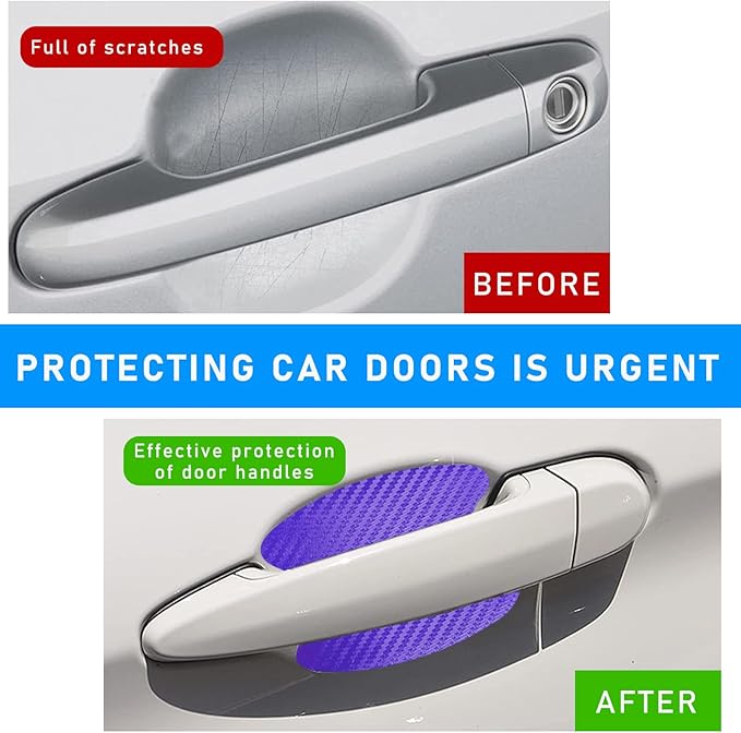 Ziciner 4 PCS Car Door Handle Sticker, Carbon Fiber Texture Auto Door Handle Protective Films, Anti-Scratches Door Side Handle Paint Guard, Universal Vehicle Accessories for Most Cars