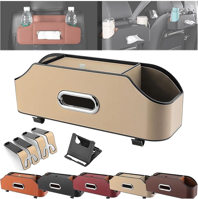 3-in-1 Car Backseat Organizer, Multifunctional Car Seat Back Storage Box, Car Organizers and Storage, For Hold Drinks, Handbag, Keep Your Ride Clean & Organized (Hook Installation, Beige)