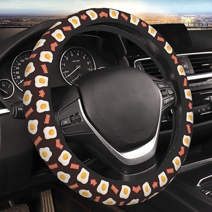 Neoprene Steering Wheel Cover Bacon and Eggs Car Steering Wheel Cover Universal Fit for Most Cars