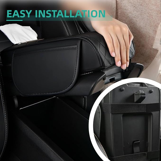 Upgrade Car Center Console Armrest Pad for Toyota RAV4 2026-2012 Models, Comfortable Memory Foam Cushion Cover with Tissue Box & Side Storage Bag, Premium PU Leather 3-in-1 Car Armrest Cover(Black)