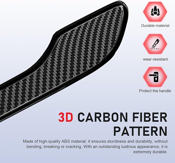 Hugwits 4 PCS Car Door Handle Covers, Scratch-Resistant Door Handle Protector, Anti-Scratch Decorative Film, Compatible with 2017-2024 Model 3 2020-2024 Model Y (Carbon Fiber)