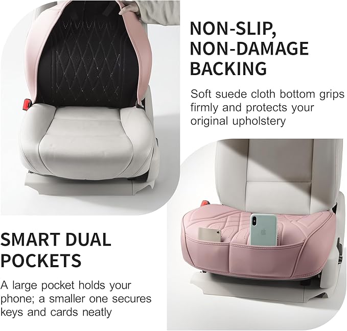 EQUIDEVDY 2 Pack Leather Bottom Car Seat Covers,Front Seat Covers for Cars,Driver Car Seat Cover,Luxury Faux Leather Seat Protectors,Full Wrap,Waterproof,for Most Vehicles,Sedan,SUV,Truck (Pink)