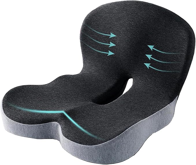 Seat Cushion Memory Foam Pads for Truck Driver Office Chair Cushion Home Chair Cushion Car Non Slip Pad Sitting Ergonomic Cushions for Office Workers Car Drivers (Dark Grey)