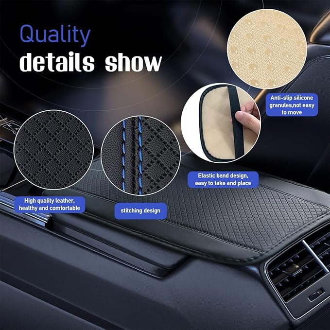 Ziciner Car Center Console Armrest Pad, PU Leather Waterproof Auto Armrest Seat Box Cover Protector, Universal 12.59x 7.24 Inch Vehicles Interior Accessories for Most Car SUV (Black & Blue)