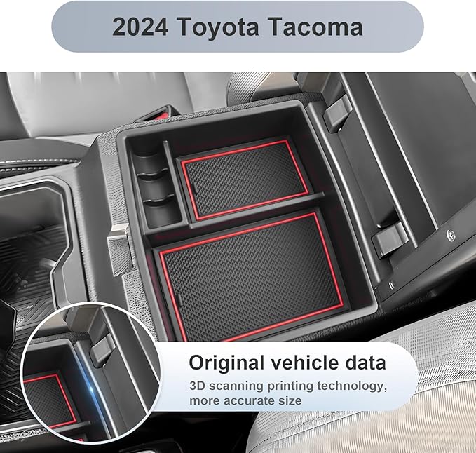 SKTU 2024 2025 2026 Tacoma Center Console Organizer 2024 2025 2026 Tacoma (SR/SR5/TRD/Limited/Trailhunter/TRD Pro) Console Tray Tacoma 2024 2025 2026 Accessories with Coin Holder (Red)