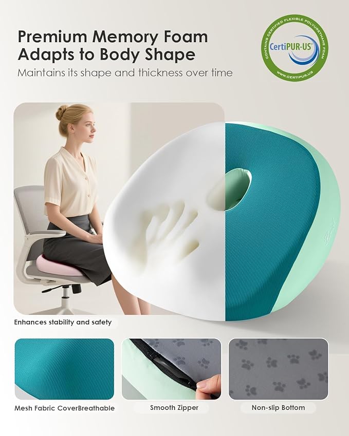 FLORICH Large Car Seat Cushion for Long Sitting, Ergonomic Memory Foam Driving Seat Cushion for Back & Sciatica Pain Relief, Non-Slip Washable Seat Cushion for Car, Driver, Office-Green