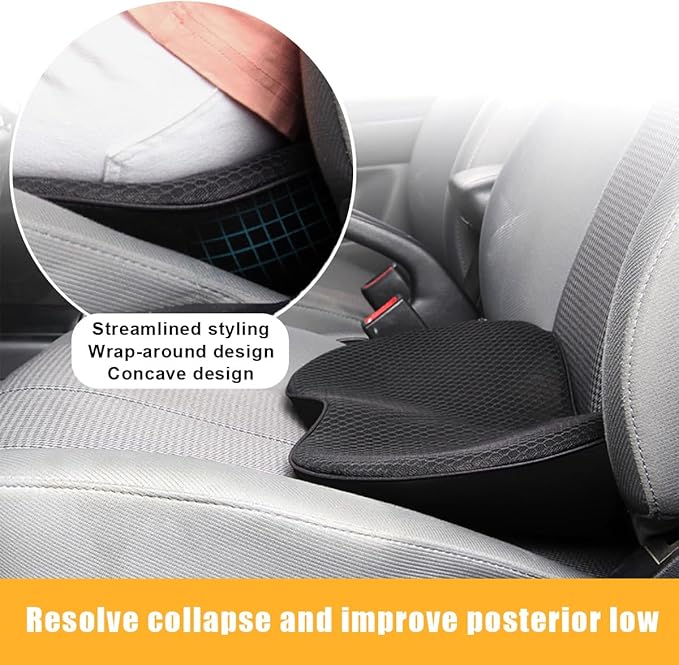 Wedge Car Seat Cushion, Non-Slip Memory Foam Driver Seat Pillow for Sciatica Tailbone Pain Relief, Auto Orthopedic Support Pad for Office Chairs Wheelchair Gaming Chair (Black)