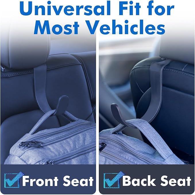 Travel Depot XL Headrest Hooks for Car, Heavy-Duty Car Seat Hooks for Backseat Purses, Bags & Groceries, Universal Headrest Organizer, Hard Hat Hanger for Truck, 4Pack