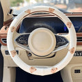 Wheel Cover Flax Microfiber Steering Wheel Covers for Women Fit 15 inch Car Cute Bow Tie Anti-Slip Breathable Absorbing Sweat Cover (Type-O-Bear)